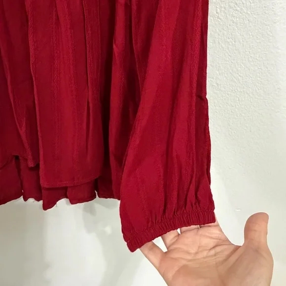 Knox Rose Embroidered V-neck Top Long Sleeves Boho Peasant Size Small Deep Red B - Picture 5 of 11